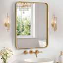 Sweetcrispy Bathroom Mirror 20x16 Inch Metal Framed Rounded Rectangle Vanity Mirror for Wall, Over Sink, Farmhouse, Restroom, Anti-Rust, Modern Decorative, Horizontal or Vertical Hanging, Gold