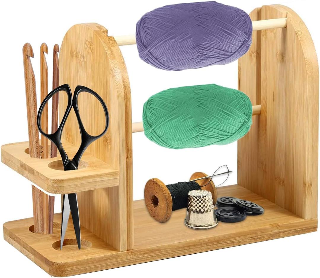 Yarn Holder for Crocheting Crochet Accessories Crochet Yarn Holders Portable Yarn Holders Double Rotating Yarn Ball Holders for Crochet Handmade Wooden Yarn Dispensers Crochet Gifts (log color01)