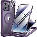 Miracase Magnetic for iPhone 14 Pro Max Case 6.7 inch, (Compatible with MagSafe) Upgrade Full-Body Clear Phone Bumper Case with Built-in 9H Tempered Glass Screen Protector, Magnetic Purple
