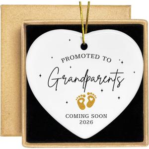 Grandparents Gifts - First Time Grandparents Gifts for Grandma, Grandpa - Baby Pregnancy Announcement Ornament for New Grandma - Grandpa to Be Ornaments 2026 - Ceramic Hanging Ornament