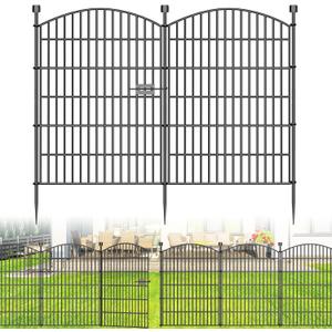 10 Panels No Dig Decorative Garden Fence with Gate - 40 in (H) x 23.6 ft (L), Dog Fence Outdoor for Yard, Rustproof Metal Animal Barrier Ground Stakes Fencing for Garden, Patio, Flower Bed