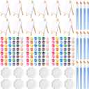 Qilery 12 Set Acrylic Paint Kit Mini Stretched Canvas with Easel, Acrylic Paints Strips, Brushes, Palette, Art Set for Kids Adults Classroom Birthday Party Favors(4 x 4 Inch)