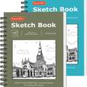 Soucolor 5.5" x 8.5" Sketchbook Pack of 2, 200 Sheets Blank Journal Notebook, A5, Spiral Bound Sketch Pad Drawing Book Acid-Free Paper (68lb/100gsm), Painting Sketching Drawing Notebook Art Supplies