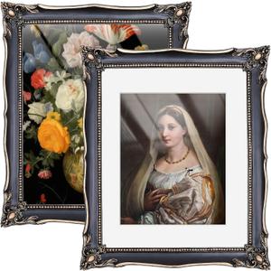 Lineshading 2 Pcs Black 11x14 Vintage Frame Vintage Ornate Picture Frames for 11x14 or 8x10 Pictures with White Mat for Home Wall Hanging Decor or Tabletop Display (Classic Style)