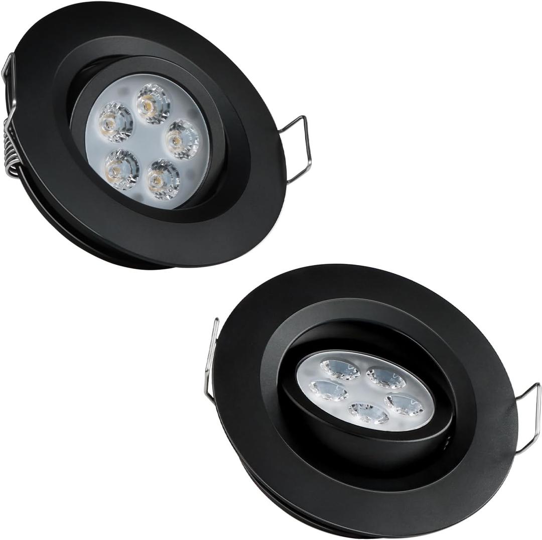 Acegoo Swivel RV Light Recessed Puck Light 12V LED Spotlight RV Interior Light, 36 Beam Angle Vertical 70 Adjustment,Full Aluminum Downlights,Diameter 2-3/4 Inch(Black/3000K 2Pcs)