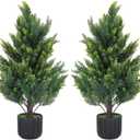 2.3FT Tall Artificial Cedar Topiary Trees Set of 2, Artificial UV Resistant Potted Plants, Faux Bushes Fake Shrubs for Outdoor Indoor Home Entryway Front Porch Garden Patio Offices Living Room Decor