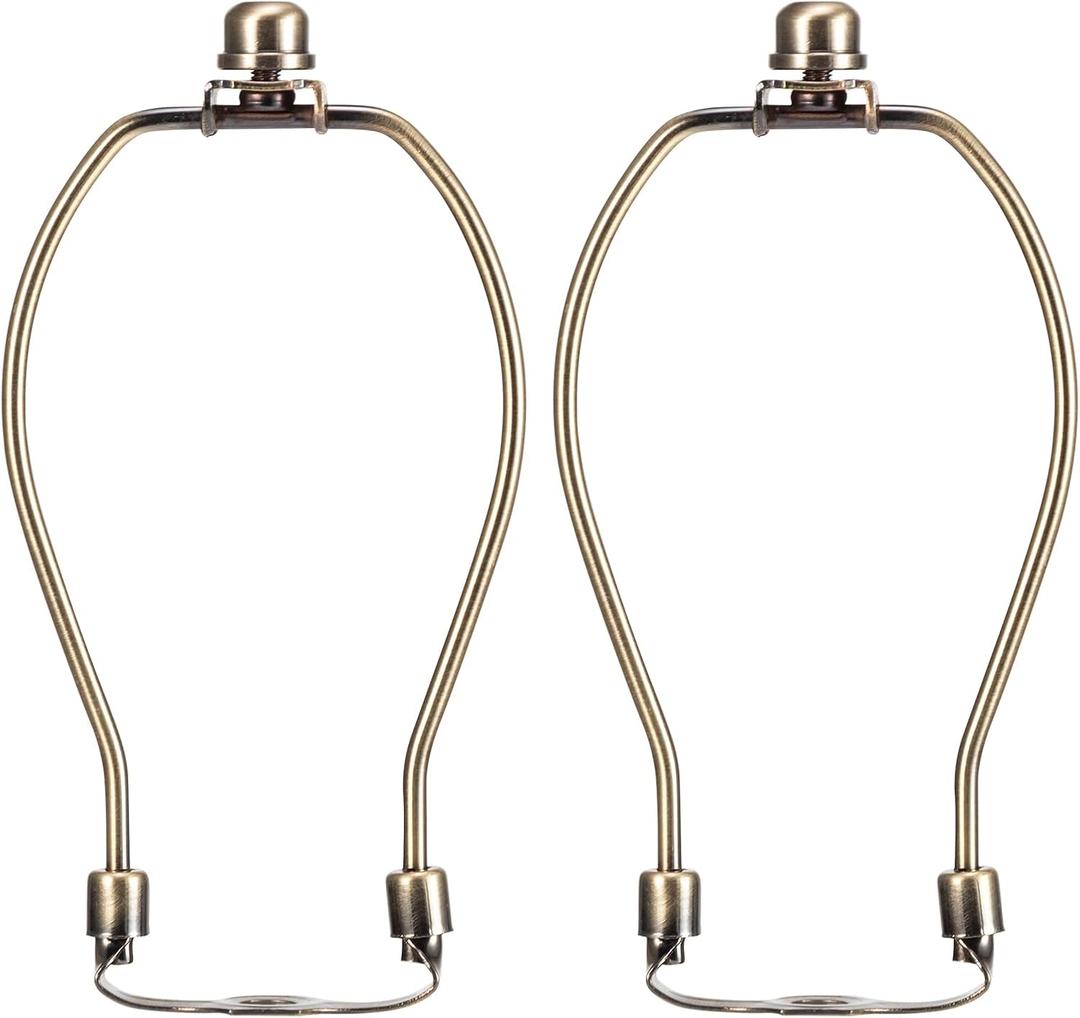 Lamp Harp 7 Inch, Saangseon Light Duty Antique Brass Lamp Shade Holder Replacement with Finial and Detachable 3/8 Saddle Base, Set of 2 DIY Lighting Accessories