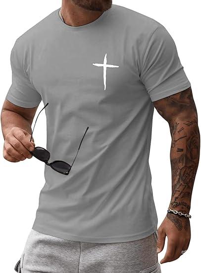 Mens Short Sleeve Cotton T-Shirts Crew Neck Jesus Cross Printed Shirts Faith Christ Shirts (X-Large, Black)