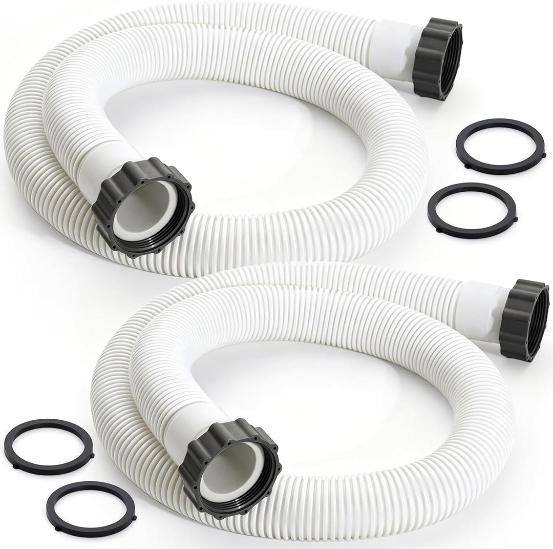 2 Pack 1.5 x 59 Inch Pool Pump Hose for Above Ground Pools Compatible with Intex Pool Hose Replacement Coleman Pool Hose Replacement Sand Filters Saltwater Systems - White