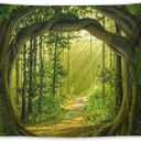 FENDROM Enchanted Forest Tapestry Nature Sunshine Lanscape Green Tree Cave Tapestries Wall Hanging For Living Room Bedroom Home Decorations