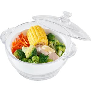 1.5L Glass Microwave Vegetable Steamer, Steamer for Cooking, Microwave Dumpling Fish Broccoli Bun Potato Food Cooker with Lid & Steaming Basket for Convenient Quick Healthy, BPA-Free, Dishwasher Safe