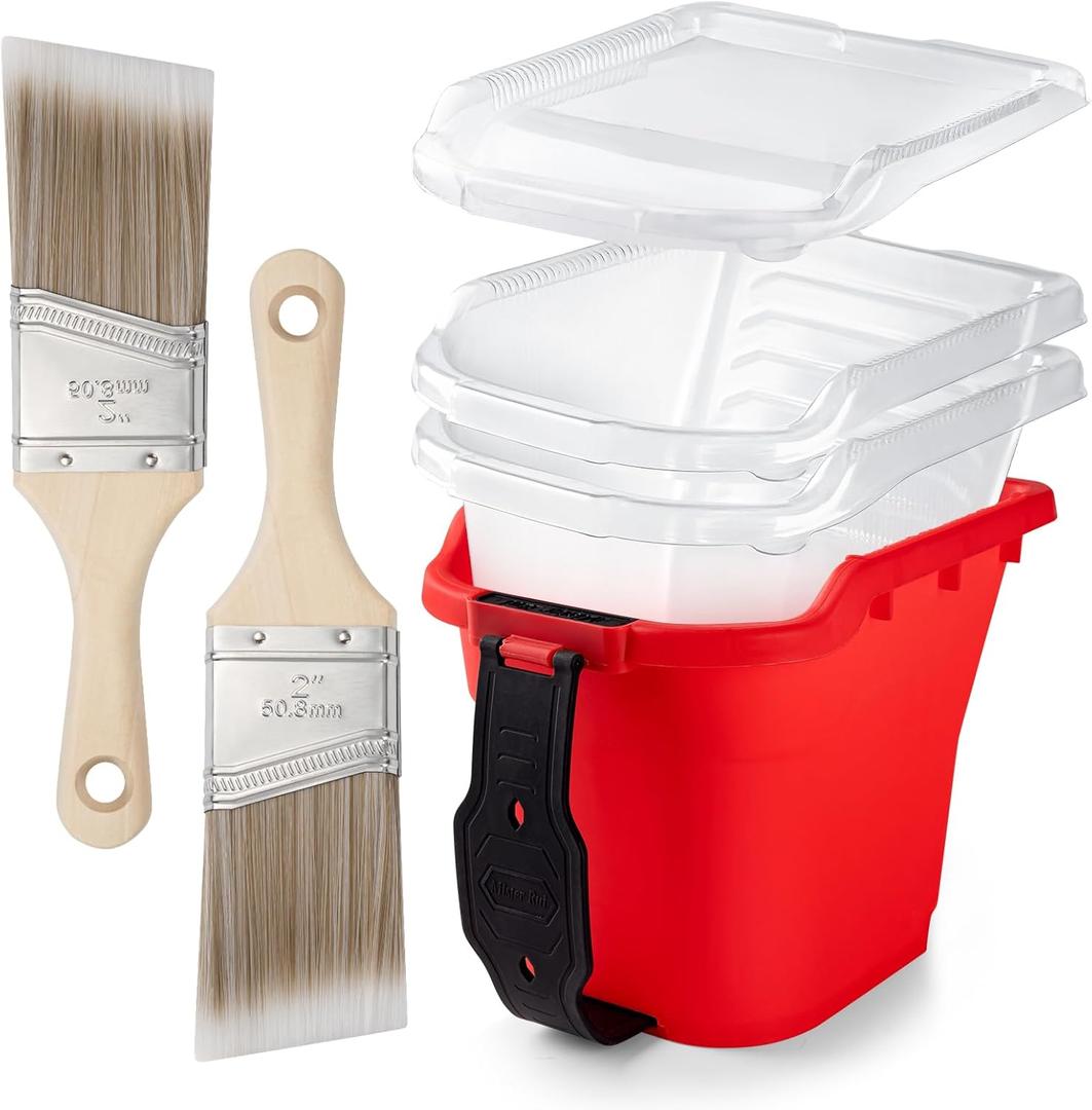 Mister Rui Paint Brushes, Paint Cup with Paint Bucket Liners, 2 Inch Paint Brush, Professional Paint Brush Set for Smooth Finish, Wall, Furniture, Trim