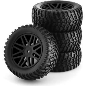 1/10 RC Off Road Tires And Wheels 12mm Hex Rubber Short Course Truck Tyres With Foam Insert For 1:10 Scale Buggy Car ARRMA Traxxas Wltoys 144001 Losi HSP 94107 94170 94155 94177 4PCS (Black)