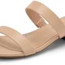 DREAM PAIRS Women's Slides Heels Slip On Low Block Sandals Two Strap Open Round Toe Chunky Casual Summer Mules Shoes Size 8