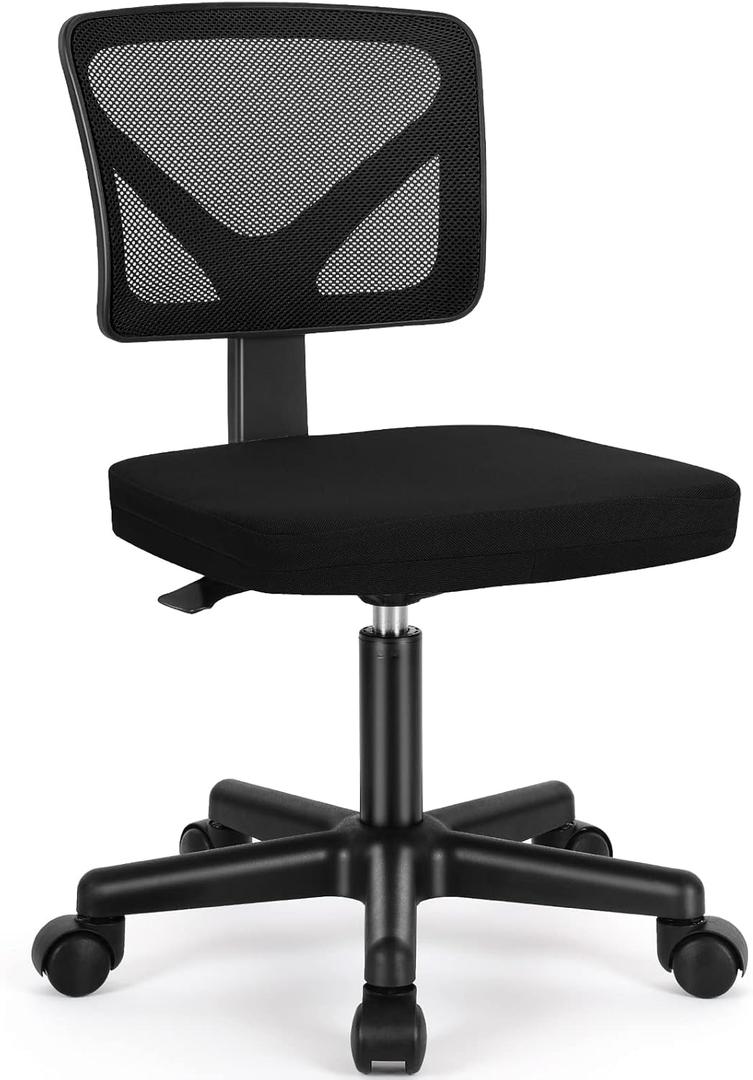 Sweetcrispy Small Office Desk Chair, Ergonomic Low-Back Mesh Rolling Work Swivel Chairs with Wheels, Armless Comfortable Seat Lumbar Support for Home, Bedroom, Study, Student, Adults,Classic Black