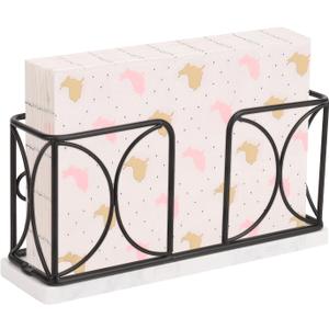 Napkin Holder with Marble Base, Guest Towel Paper Dispenser for Table, Modern Metal Napkin Stand, Ideal for All Bathroom Vanity, Kitchen Decor Accessories (Matte Black, 4 Inch)