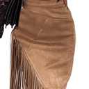 IDEALSANXUN Fringe Suede Skirt for Women High Waisted Fall Winter Tassel Short Mini Skirt 2025 (Medium, Khaki)