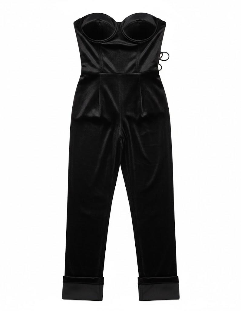 PLAYBOY Choies Women's Burgundy/Black Sexy Plunge Neck Strapless Cross Back Velvet Bodysuit, S