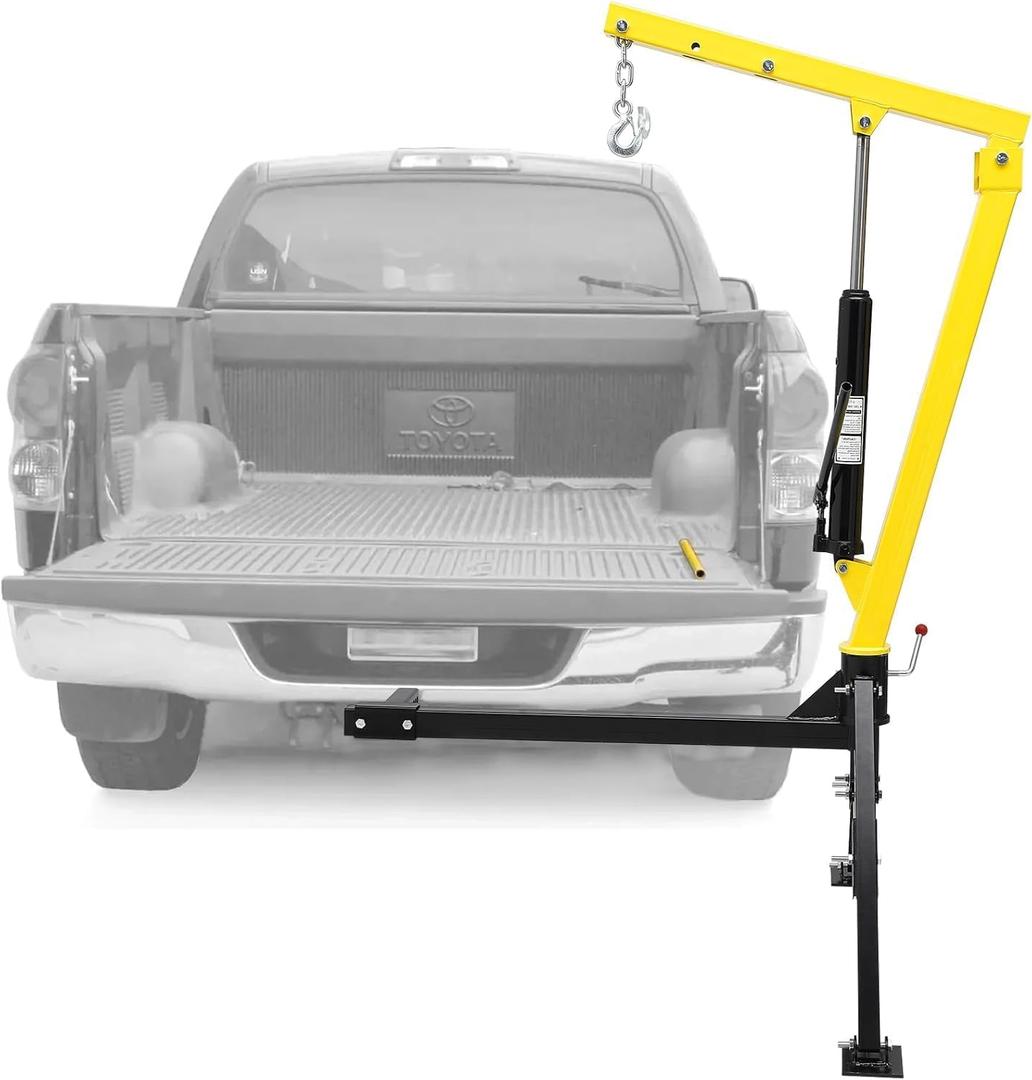GAOMON Hydraulic Pickup Truck Crane, 1000 lbs Capacity, 360Swivel, Hitch Mounted Crane with 3 Adjustable Capacities of 500 Lbs, 750 Lbs and 1000 Lbs for Lifting Goods in Construction, Industry
