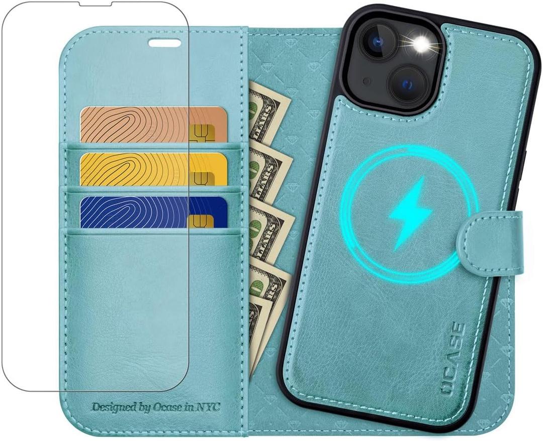 OCASE Apply for iPhone 14 Wallet Case with Card Holders, Magnetic Detachable 2 in 1 Flip PU Leather Case Folio RFID Blocking Kickstand Shockproof Removable Phone Cover 6.1 Inch 2022 (Ice Blue)