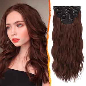 BARSDAR Chestnut Clip in Hair Extensions - 5PCs 18 Inch Wavy Clip in Hair Extensions for Women - Thick Soft Synthetic Clips in Hairpieces Daily Party Halloween- Copper Chestnut
