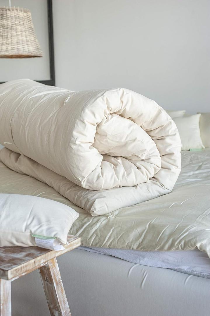 White Lotus Home Organic Cotton Mattress Topper with 100% Organic Twill Outer Case