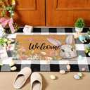 Duraaamo 2 Pcs Easter Coir Doormat Outdoor Rug Bunny Welcome Door Mat Layered Buffalo Plaid Black White Checkered Rug Coir Easter Mat for Outdoor Front Porch Entryway Decor