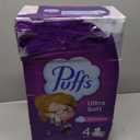Puffs Ultra Soft Facial Tissues, 4 Family Size Boxes, 124 Facial Tissues per Box, Allergies and Colds