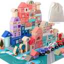 Wooden Building Blocks Set, City Construction Stacker Stacking Preschool Learning Educational Toys, Toddler Toys for 3+ Year Old Boy and Girl Gifts