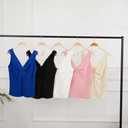 Womens Lace Patchwork Sexy Deep V Neck Knitted Vests Summer Camis Tank Tops (White, M)