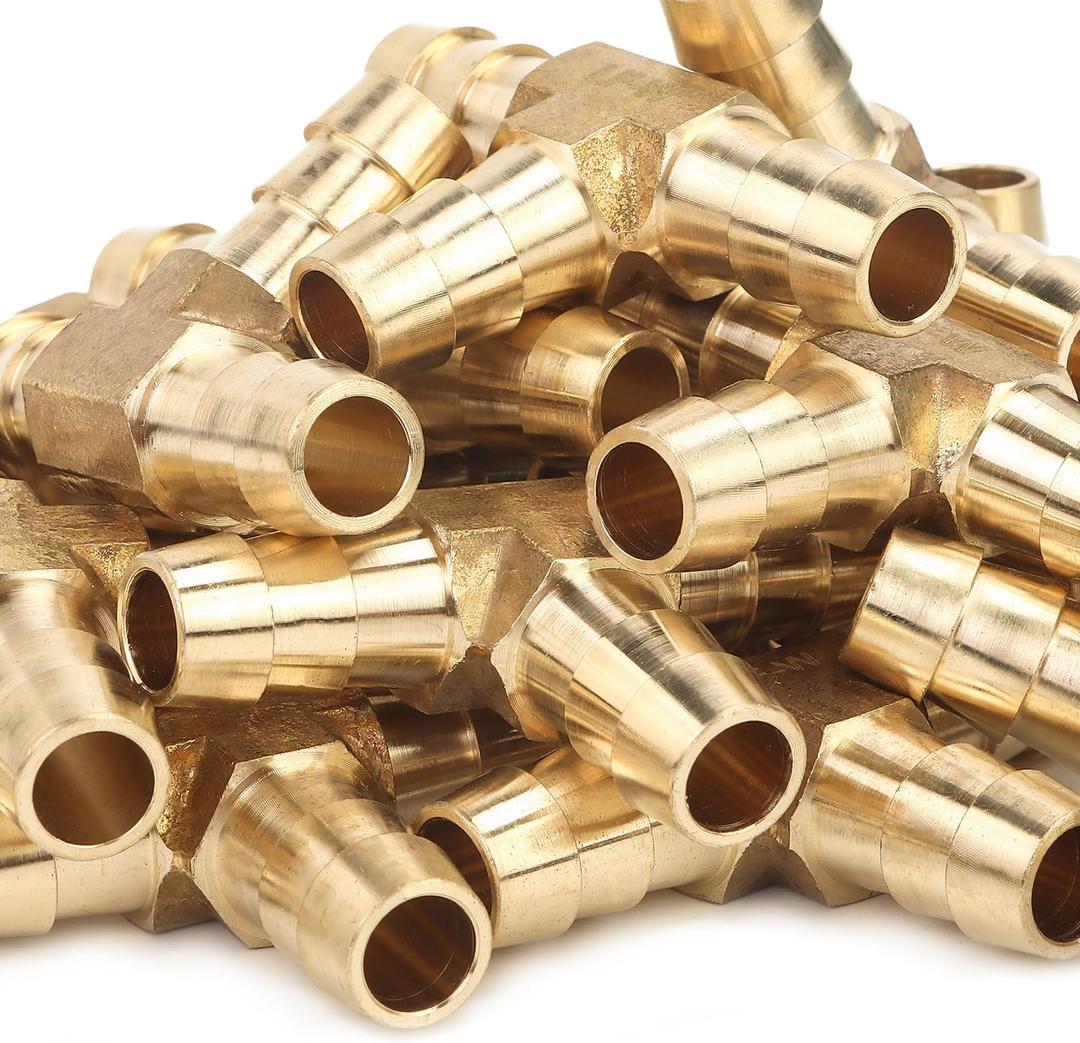 LTWFITTING Brass Barb Tee Fitting 3/8-Inch ID Hose for Water Fuel Boat(Pack of 20)