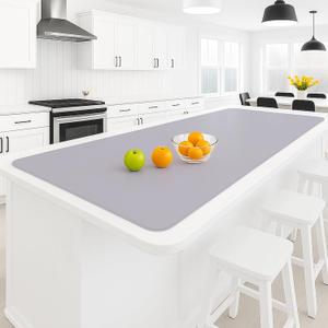 Silicone Mat 35.4"x23.6" Silicone Mats for Kitchen Counter Heat Resistant Mats for Countertop, Countertop Protector Mat, Edge Heightening Nonstick Waterproof Multipurpose Table Mat (Light Gray)