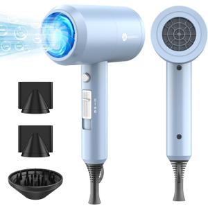 Slopehill Professional Ionic Hair Dryer, Powerful 1800W Fast Drying Low Noise Blow Dryer with 2 Concentrator Nozzle 1 Diffuser Attachments for Home Salon Travel (Matte Blue)