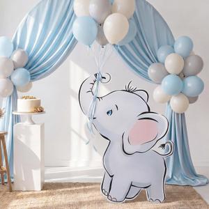 Blue Elephant Baby Shower Decorations, 35'' Large Elephant Cardboard Cutout Stand up Photo Prop for Baby Shower Birthday Gender Reveal Party Photo Backdrop Favor