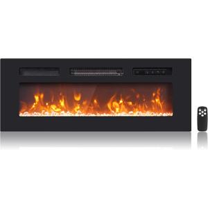 WAMPAT 36" Electric Fireplace in-Wall Recessed and Wall-Mounted with Remote & Panel Control, 1500/750W Fireplace Heater with Overheating Protection, 12 Adjustable Flame Color, 8H Timer, and Crystal