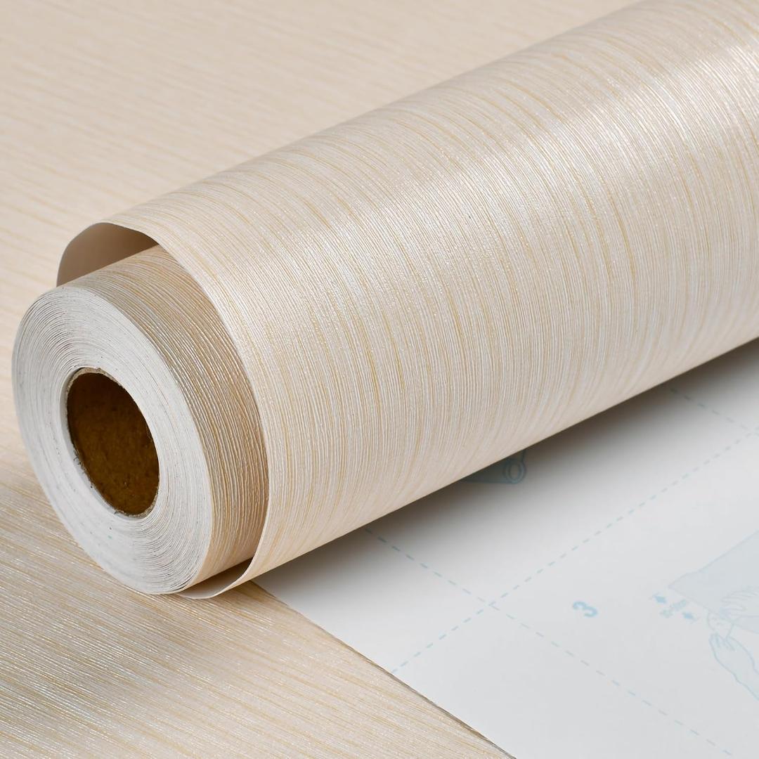 Haimin Grasscloth Wallpaper Peel and Stick 20.9in X 393in Fabric Contact Paper Wall Paper Textured Wallpaper Vertical Stripes Look Self-Adhesive Thick Vinyl Embossed (Light Yellow)