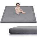 Baby Play Mat for Floor,1.3" Thick Elasti-Foam 50x50 Playpen Mat for Toddlers Infant kids,Water-Repellent Soft Coral Velvet for Tummy Time,Non-Slip Backing for Crawling,Tatami Style (Dark Grey)