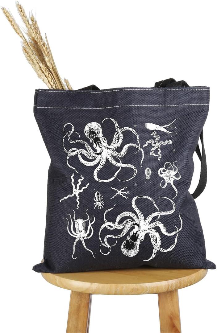 PWHAOO Octopus Lover Gift Octopus Themed Tote Bag Octopus Design Handbag Ocean Animal Lover Gift
