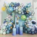 167pcs Space Balloons Arch Kit - Outer Space Party Decorations with Astronaut Rocket Blue Green Balloons for Baby Shower