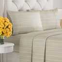 King Size 4 Piece Sheet Set - Comfy Breathable & Cooling Sheets - Hotel Luxury Bed Sheets for Women & Men - Deep Pockets, Easy-Fit, Soft & Wrinkle Free Sheets - Beige Stripes Oeko-Tex Bed Sheet Set