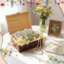 Gerrii Wildflower Wooden Keepsake Box Wedding Baby Shower Spring Flower Memory Storage Box with Buckle for Birthday Baby in Bloom Party(Wildflower Mix,Brown,11.02 x 8.86 x 4.92 Inches)