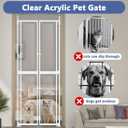 71-98" Clear Tall Cat Pet Gate, 33.5-36 in Wide Extra High Dog Gates for Doorways Acrylic Kitten Proof Full Door Barrier, Auto Close Walk Thru Puppy Pressure Mounted, Indoor White
