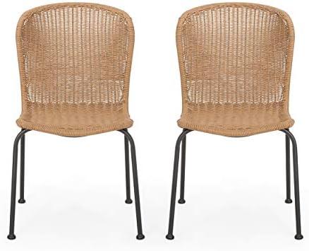 Christopher Knight Home Dinah Outdoor Wicker Dining Chair (Set of 2), Light Brown, Black