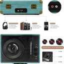 Vinyl Record Player 3-Speed Bluetooth Suitcase Portable Belt-Driven, Supports Bluetooth, RCA Output, 3.5mm aux-in and Headphone Jack and MP3, Mobile Phones Music Playback