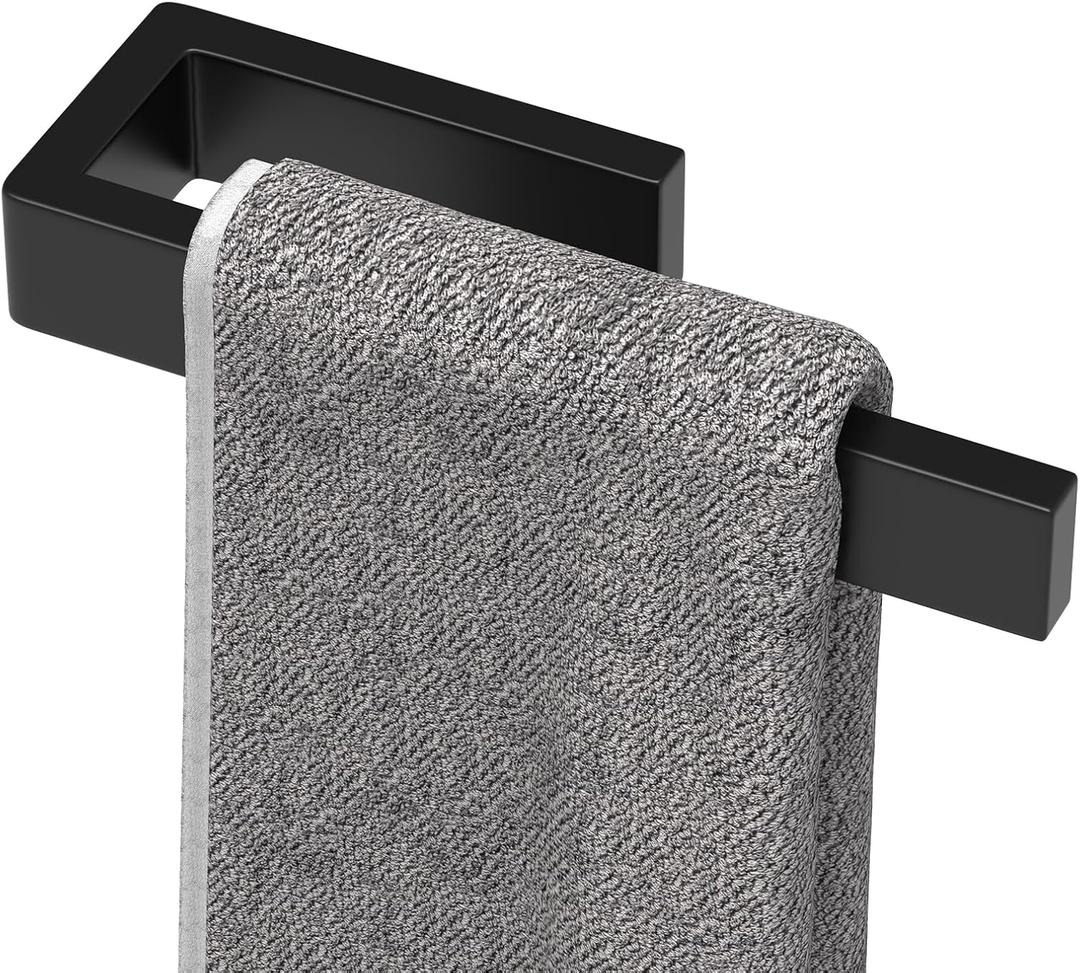 HUFEEOH Hand Towel Holder, Stainless Steel Bathroom Towel Holder Towel Bar, Matte Black Dish Towel Hanger Wall Mount Kitchen Towel Rack Heavy Duty Hand Towel Racks for Bathroom (8 Inch-Drilling)