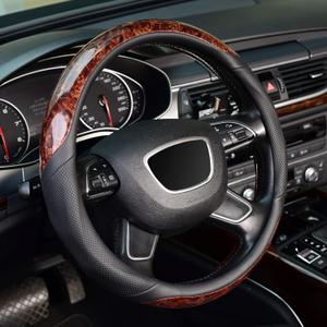 KAFEEK Wood Grain Steering Wheel Cover, Universal 15 inch, Microfiber Leather,Anti-Slip, Odorless (Standard size[14.5"-15"])