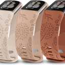 Minyee 3 Packs Floral Engraved Band Compatible with Fitbit Charge 6 Bands/Fitbit Charge 5 Bands Women, Cute Soft Silicone Dandelion Flower Pattern Sport Designer Fancy Summer Strap for Charge 6/5 (Starlight/ Nude/ Brown)