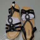 Saidoteto Women's Wide Width Flat Sandals, Casual Open Toe Strappy Slip-on Summer Dressy Sandals with Sparkling Rhinestones. Size 9 Black WSD240809-02
