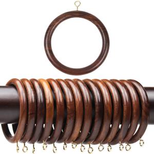 24Pieces 3.5 Inch Wooden Drapery Curtain Rod Rings for 1.5-2 inch Rod Pole, 2.7 INCH Inner Dia, Natural Rosewood (24, 2.7 INCH Inner Dia)