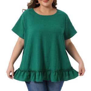 Agnes Orinda Plus Size Tops for Women Crew Neck Short Sleeve Shirts Loose Fit Flowy Summer Blouse Top Casual (Green, XXXL)